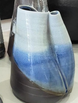 Large black and blue rounded altered Vase