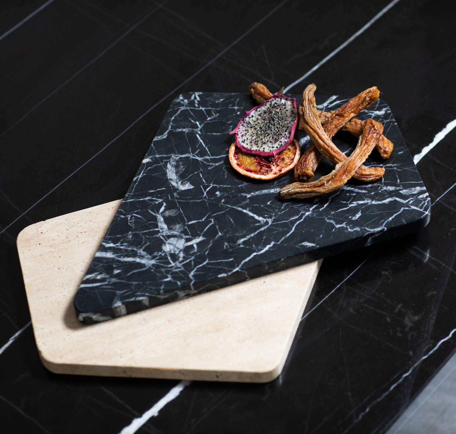 Stack Marquina Marble and Travertine Platter