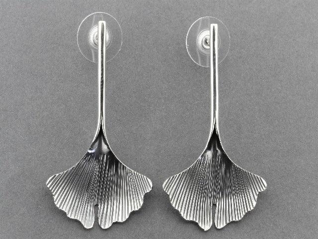 long ginkgo drop earring - sterling silver - Oxidised