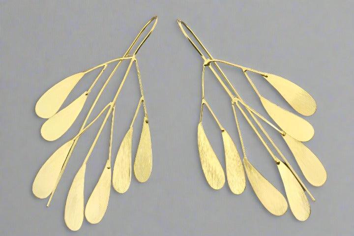 7 leaf branch earring - gold on silver