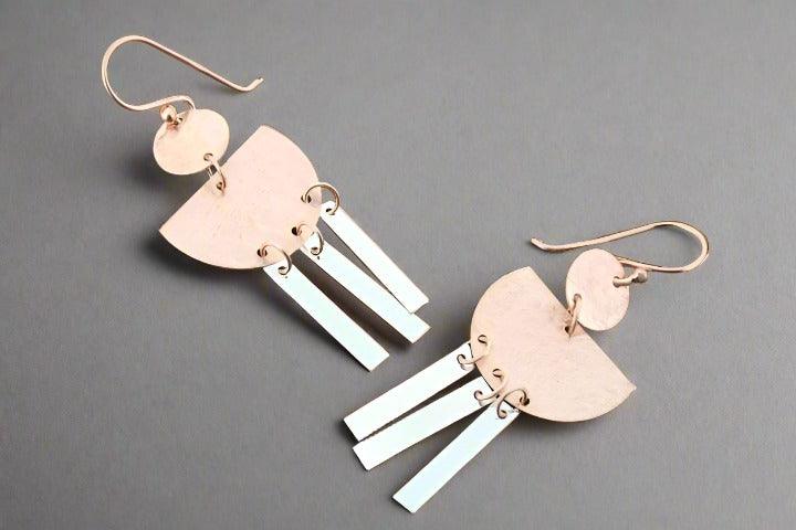 Atum chandelier drop earring - silver & rose gold