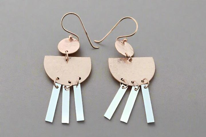 Atum chandelier drop earring - silver & rose gold